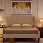 Bealife Structure de Lit - 140 x 200 cm - Lit Rembourré - Lattes en Bois de Spin - Lit Simple - 20 cm de Rangement - Beige