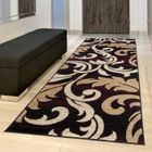 TAPISO Tapis de Passage Poil Court DREAM Marron Beige Feuilles Polypropylène Intérieur 70x250 cm