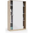 PEGANE Armoire avec 2 portes coulissantes coloris blanc - chêne canadien - Dim : L 120 x H 200 x P 50 cm