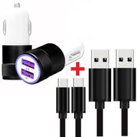 Pack Chargeur Auto + 2 Câbles USB Type C pour Doogee V20 Pro Ultra Chargeur ultra-puissant et rapide 2X (5V - 2,1A) + 2 Câbles 1M