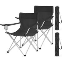 SONGMICS Lot de 2 Chaises de Camping Pliables - avec accoudoirs et Porte-gobelets - Cadre Stable - Charge 120 kg - Noir - GCB01BK