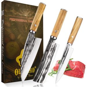 COUTEAU DE CUISINE  Hand Forged Stainless Steel Kitchen Knife Set Of 3