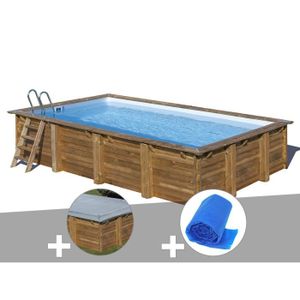 PISCINE Kit piscine bois Gré Mango 6,18 x 3,20 x 1,33 m + Bâche hiver + Bâche à bulles
