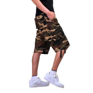 PANTACOURT Cargo pantacourt homme multi-poches camouflage couleur unie de Marque shorts hommes militaires en coton-Kaki camouflage