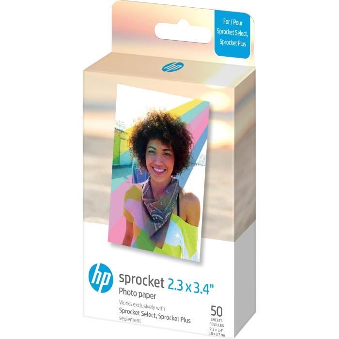 HP 2x3 Papier photo Zink de qualité supérieure (50 feuilles) compatible  avec l'imprimante photo portable Sprocket : : Informatique