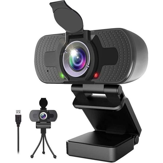 Webcam 1080P Full HD Avec Microphone - Grand Angle 110°, Couvercle De Confidentialité, Trépied - Pour PC, Ordinateur Portable