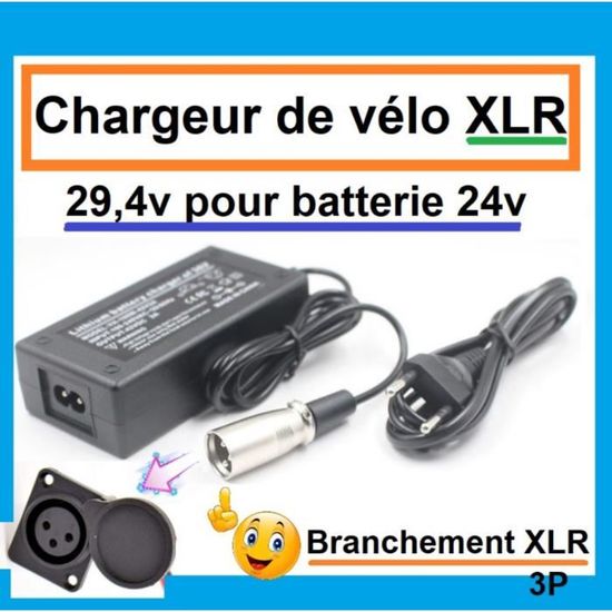 Chargeur de vélo électrique - XLR - 24v - 29,4v - Noir