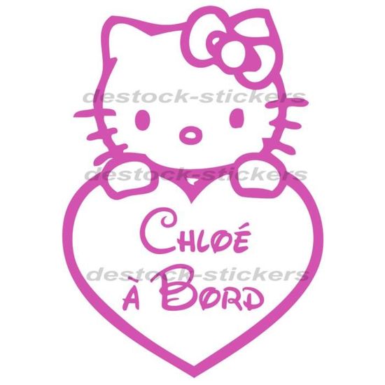 Autocollant Voiture Bébé à Bord Hello Kitty - 18x11,5 Cm, Personnalisable, Neuf