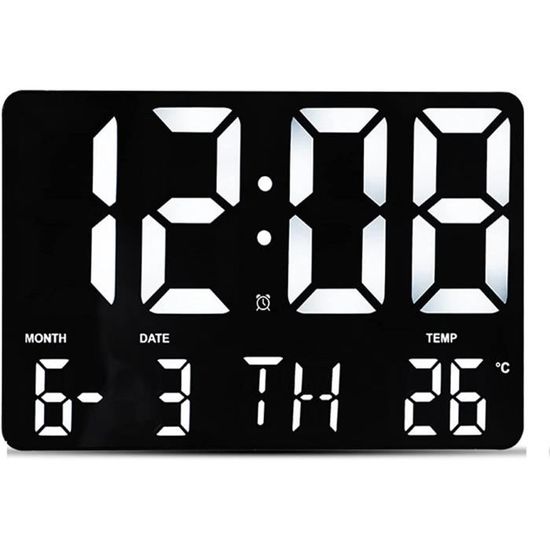 Horloge Numérique Murale Géante 16 Pouces Avec Télécommande - Affichage Température, Date, Alarme, Alimentation USB