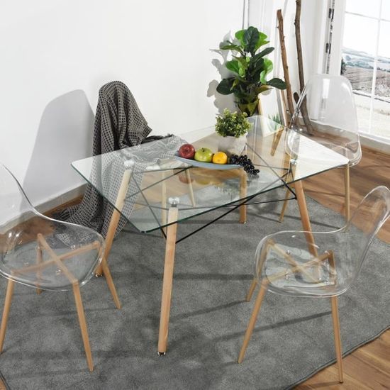 Table Salle à Manger Scandinave H.J WeDoo 110x70x74cm - Blanc, Bois Hêtre, 4-6 Personnes
