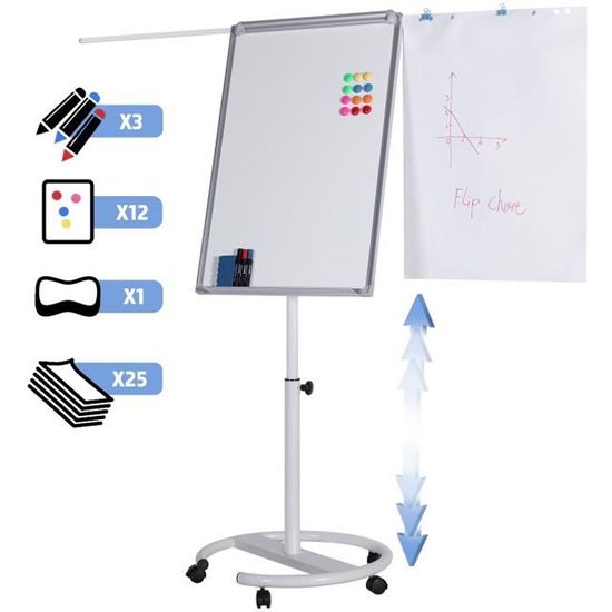 Chevalet De Présentation Tableau Blanc Magnétique 60x90 Cm - Sur Pied Pliable, Effaçable, Avec Clip Papier