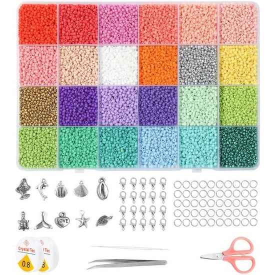 Perles De Rocaille En Verre 24000 Pièces – 24 Couleurs – Diamètre 2 Mm – Marque Funklu