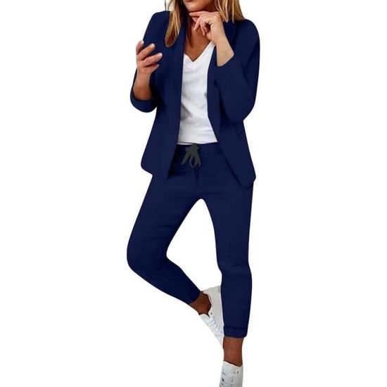Tailleur Femme 2 Pièces élégant - Blazer Et Pantalon Slim Fit Uni - Polyester - Pour Bureau, Travail, Occasions Formelles