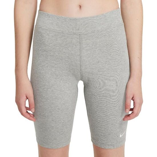 Short Cycliste Femme Nike Essential Gris Coupe ajustee Taille mi haute Ceinture elastique Cdiscount Sport
