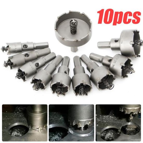 Lot de 13 forets en acier pour scie-cloche - Pointe en carbure HSS -  Inoxydable - Haute vitesse - 16–53 mm - Pour plastique, acier, métal, bois