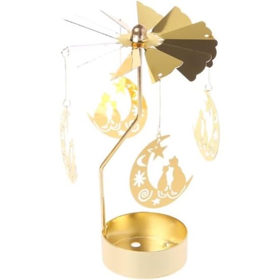 Bougeoir Rotatif Doré Pour Noël - Lot De 3, Décoration Festive, 13x8x8 Cm