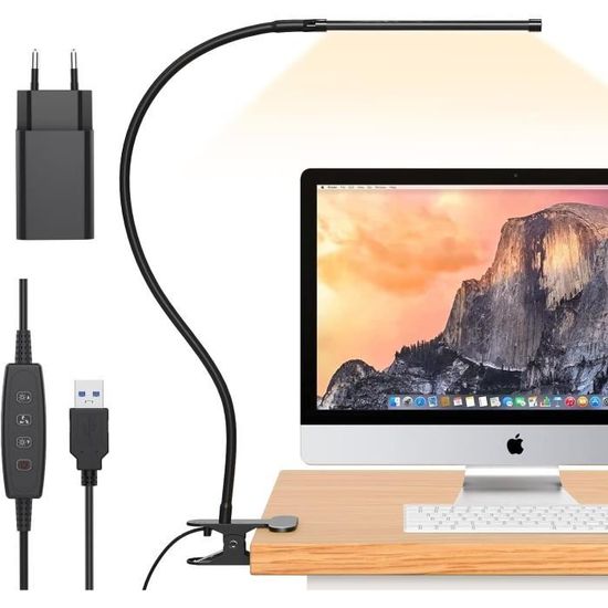 Lampe LED De Bureau WAFTING – 3 Températures, 10 Niveaux Luminosité, Bras Rotatif, Anti-Fatigue Oculaire – Noir