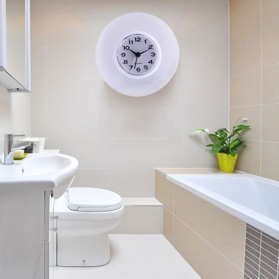Horloge murale étanche Horloge de salle de bain Horloge de salle de bain  Horloge de cuisine Horloge de douche Horloge de ventouse avec anneau de  serviette