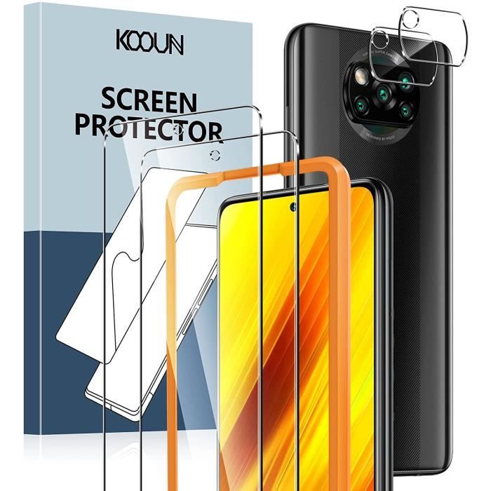 [2+2 Pièces] Verre Trempé pour Xiaomi Poco X3 NFC-Poco X3 Pro Protection  écran,avec Caméra Arrière Protecteur et Cadre d'installatio