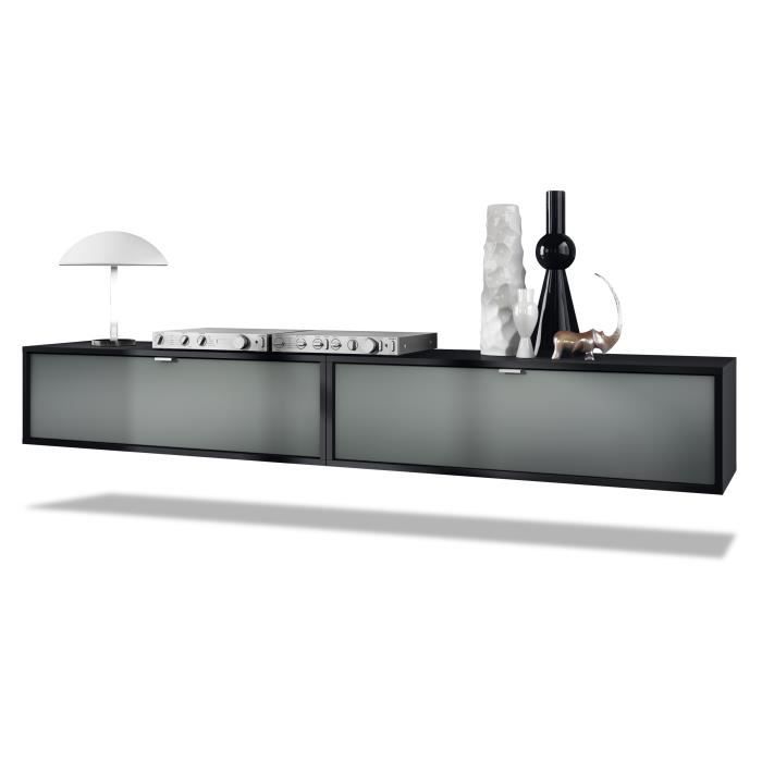 Vladon Ensemble de 2 set meuble TV Lana 100 armoire murale lowboard 100 x 29 x 37 cm en Noir mat façades en Graphite satiné mat