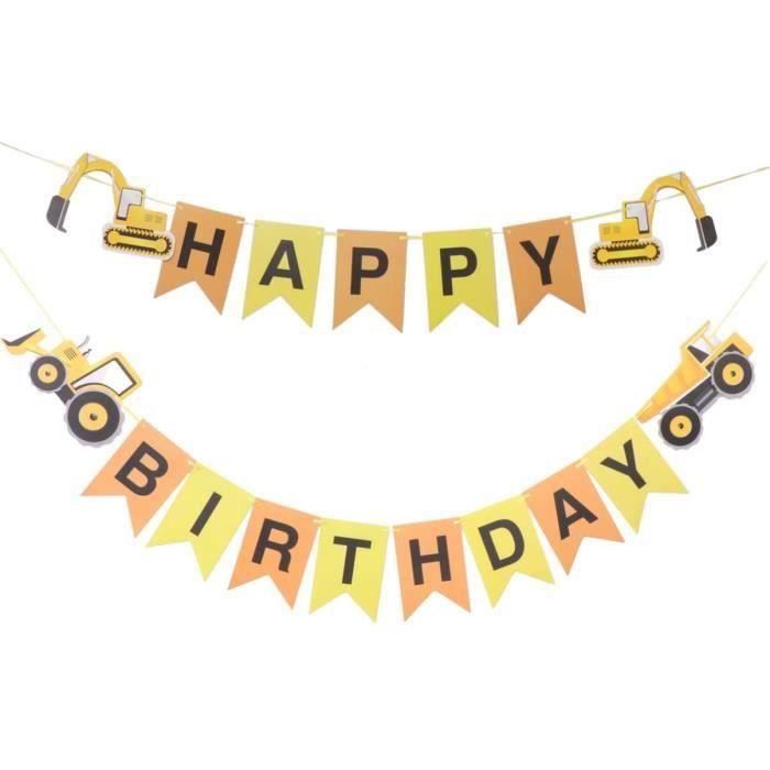 Bannière De Construction Huancai JOYEUX ANNIVERSAIRE, Bannière En Papier Pour Camion Et Excavatrice, Guirlande Pour Les Fournitures De Fête D' Anniversaire Des Enfants, Décorations