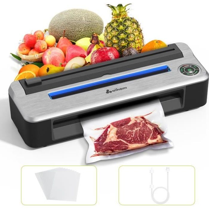 AiHom Machine à Emballer Sous Vide Appareil de Mise sous Vide Alimentaire pour Conservation des Aliments avec 10 Pcs Sacs Sans BPA