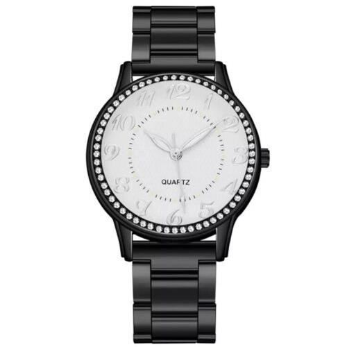 Montre Noir Argent métal aiguilles bracelet analogique chiffres femme quartz Fr