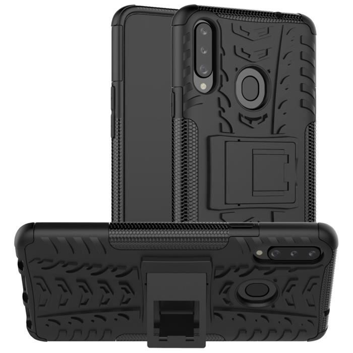 Coque Samsung Galaxy A20S, Etui Double Couche Pare Chocs Antichoc TPU Silicone Housse avec Fonction de Support Amélioré - Noir