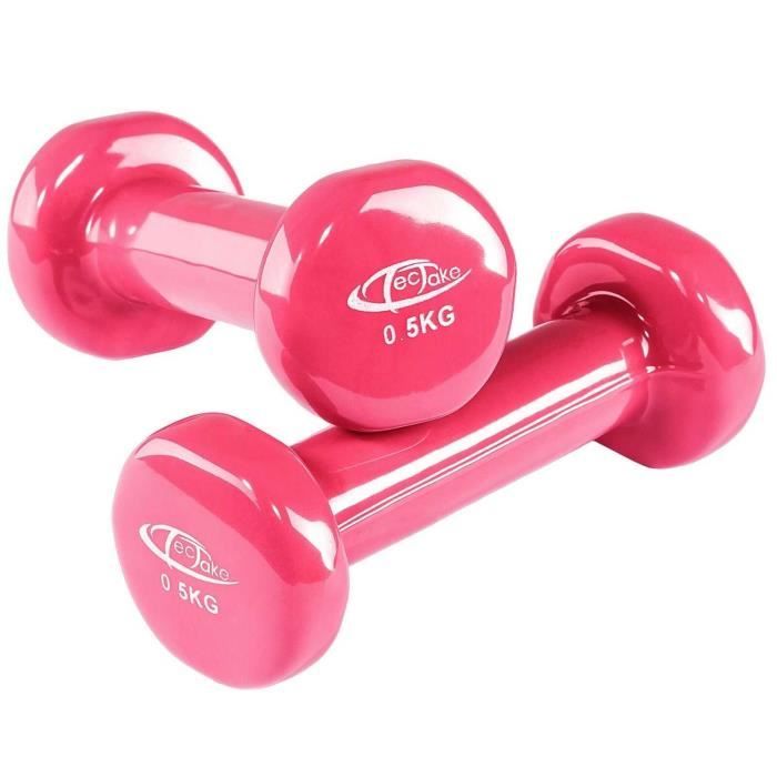 Ensemble 2x haltères en vinyle fitness poids aérobic musculation Gym yoga sport (0,5kg - rose)