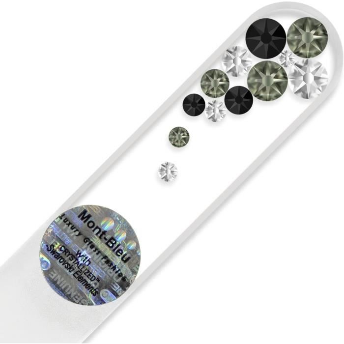 AJW-Petite lime à ongle en verre ornées à la main de cristaux de Swarovski Elements pochette en velours noir | Véritable verre[1117]