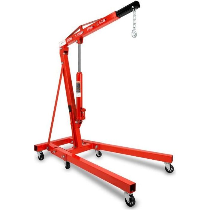 EBERTH 2000 kg Grue d’atelier (Boum grue 1050 - 1590 mm, 6 Roulettes, Pliant, Vérin hydraulique robuste)