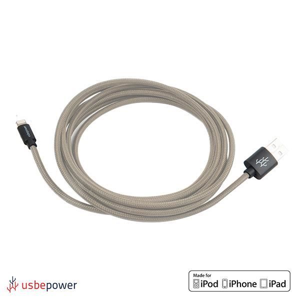 USBE POWER Câble tressé lightning MFI 2,1A 2,5m - Taupe