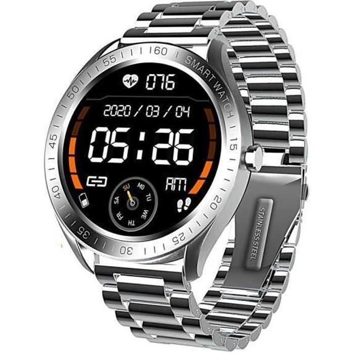 Montre Connectée Homme Argent Santé D'activité Fitness Étanche Métal Montre avec Moniteur De Oxygène Dans Sang- Fréquence Cardiaqu