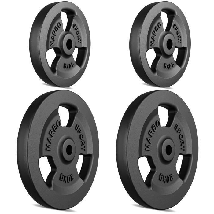 Marbo Sport De Poids en Fonte à Trois poignées en Fonte ø30 / 31 mm - 2 x 20 kg + 2 x 10 kg / 60 kg