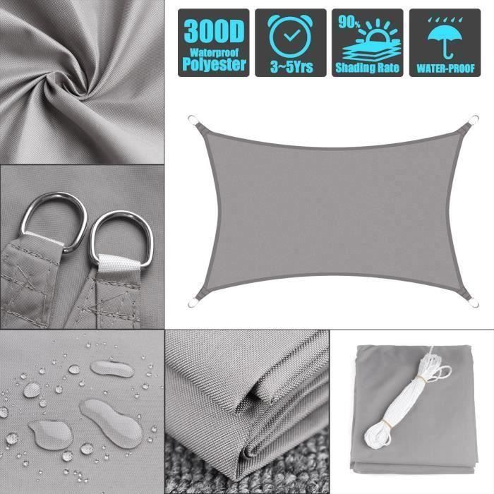 Voile Ombrage Rectangulaire Toile Parasol Imperméable Gris 3x4m S33684