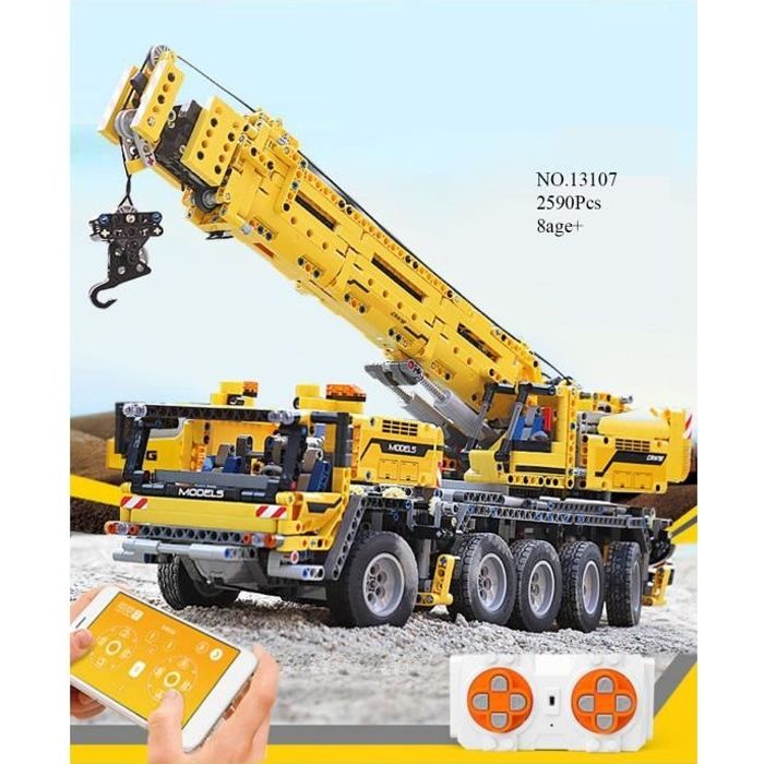 Blocs de construction série d'ingénierie grue de voiture télécommandée modèle d'assemblage de grue électrique jouet adulte sans boît