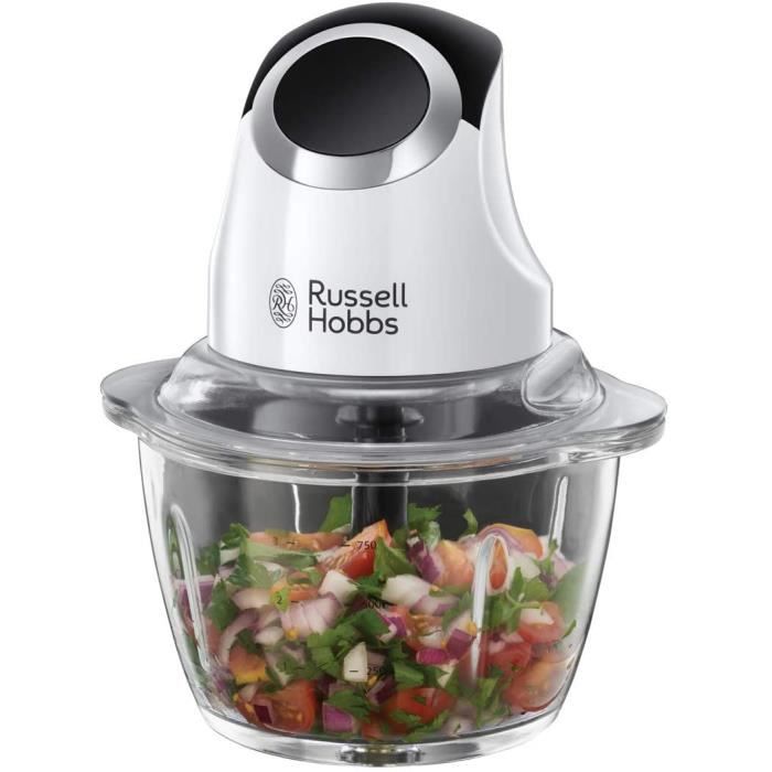 Russell Hobbs Hachoir Electrique, Bol Préparation 1L, Lames Acier Inoxydable Amovibles, Puissant - Blanc 24661-56 Horizon