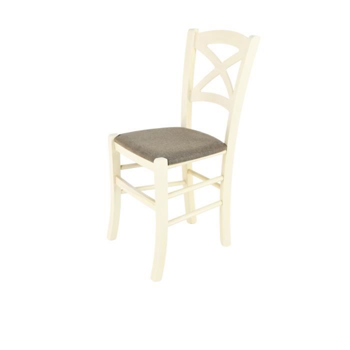 Tommychairs - Chaise cuisine CROSS, structure en bois de hêtre peindré en aniline blanche et assise en tissu couleur chevreuil