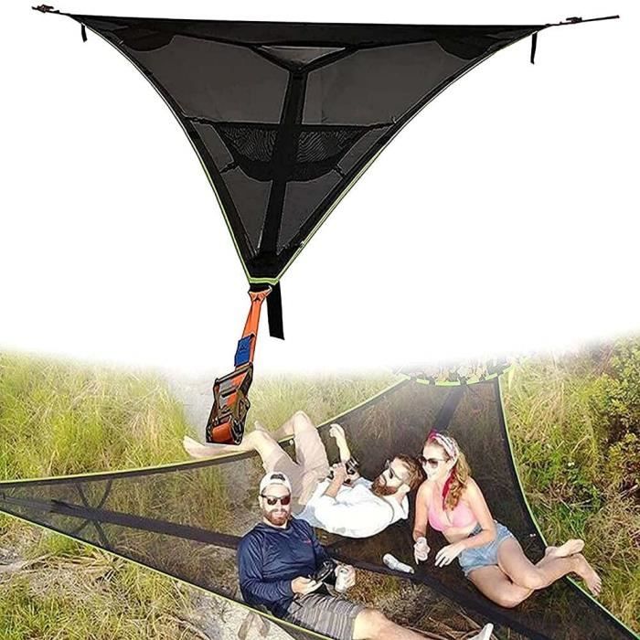 Hamac Aérien Géant en Maille Triangulaire Multi-Personnes, Conception à 3 Points hamac Triangulaire Multifonctionnel pour Le Campi