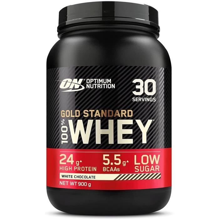 Gold Standard 100% Whey Protéine en Poudre avec Whey Isolate Proteines Musculation Prise de Masse Chocolat Blanc 30 Portions 0.9kg
