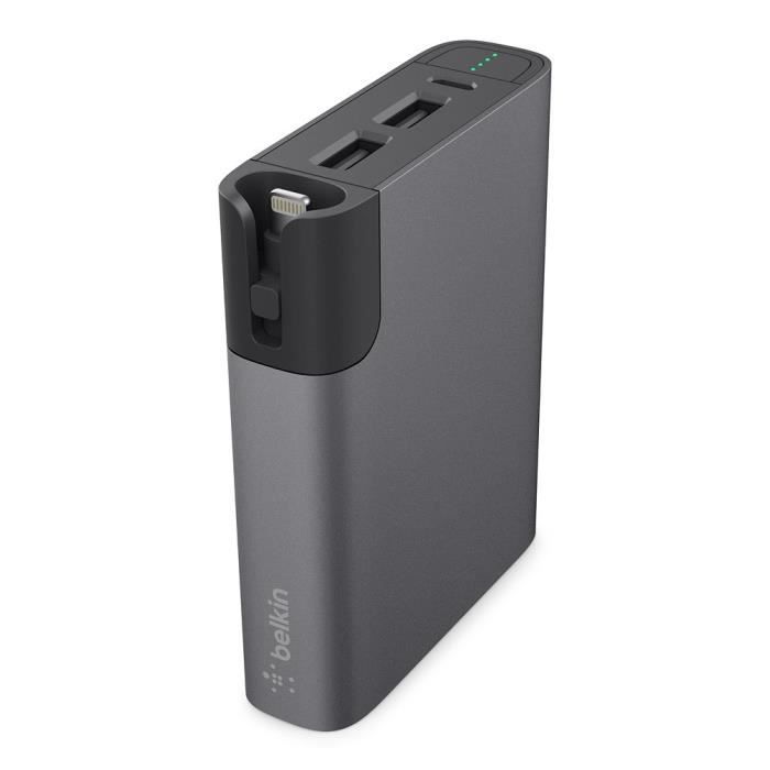 BELKIN Batterie externe 6600 mAh, 3,4A avec câble micro-USB 8 cm- Gris