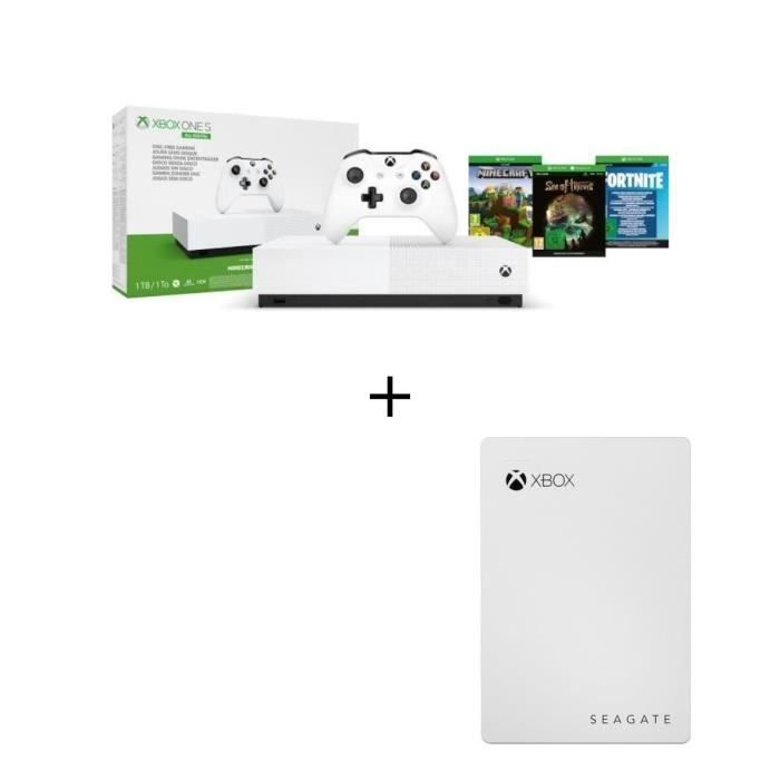 Xbox One S All Digital + 3 jeux dématérialisés + Disque dur externe Gaming Seagate 4 To + 2 mois Game Pass offert
