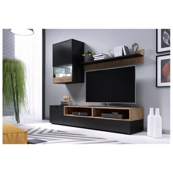 Meuble TV design WALL - Noir et bois