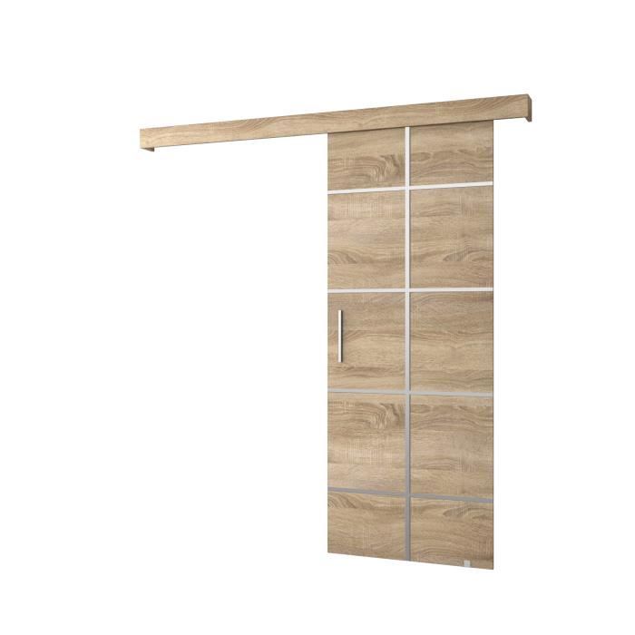 Ensemble Porte coulissante interieur avec rail AGRA III - Sonoma + sonoma + Poignée d'argent - 90x204cm Soft-Close