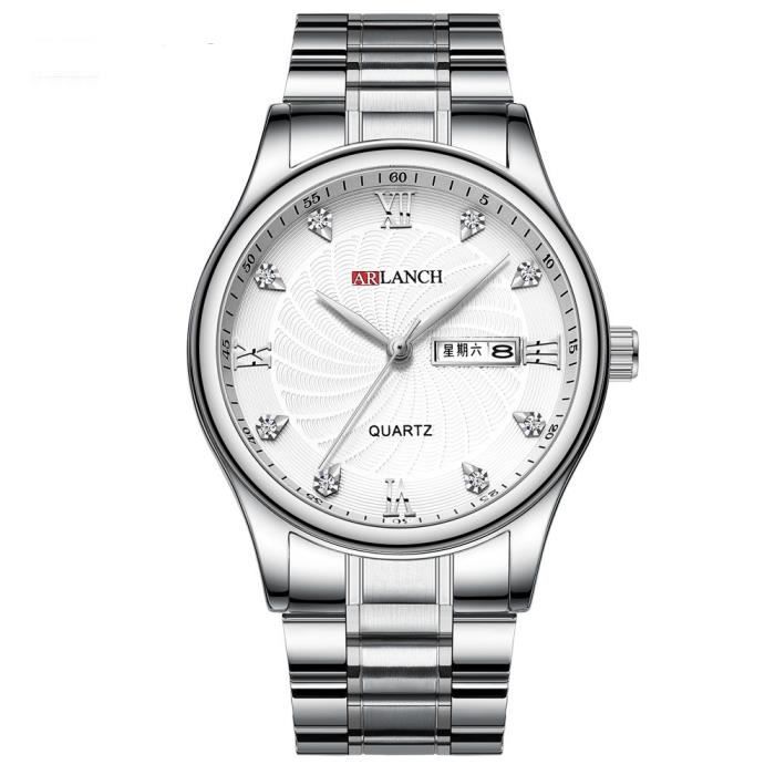 Montre Homme FESTIVUS , Montre Bracelet Homme Affaires Quartz , Etanche , Acier , Argent Inoxydable Bande Acier , Cadran Blanc