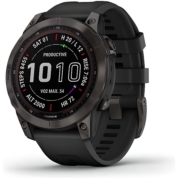 GARMIN Fenix 7 SAPPHIRE SOLAR Titane Carbone Gris cinturino Noir