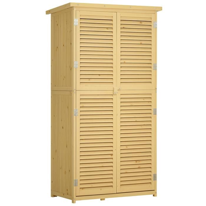 Armoire de jardin abri jardin remise pour outils sur pied dim. 87L x 47l x 160H cm 2 étagères portes persienne toit bitumé étanche