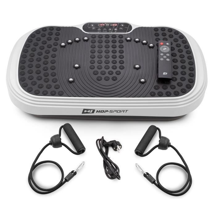 HS HOP-SPORT Plateforme vibrante HS-040VS Cube Blanc - Télécommande - Plaque antidérapante avec masseur - Extenseurs