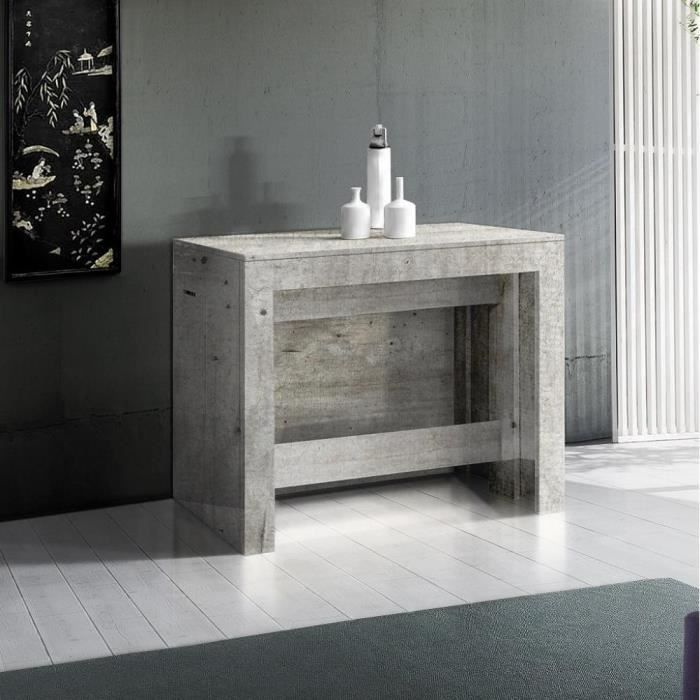 Table console extensible 12 couverts LONGO 300 cm finition béton avec 5 allonges intégrées gris Beton Inside75