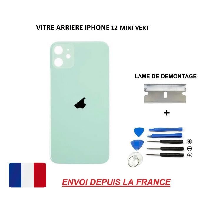 ITECHFRANCE® vitre arrière compatible IPHONE 12 MINI VERT 5.4 qualité origine en verre, coque cache batterie double face Adhésif,LAM